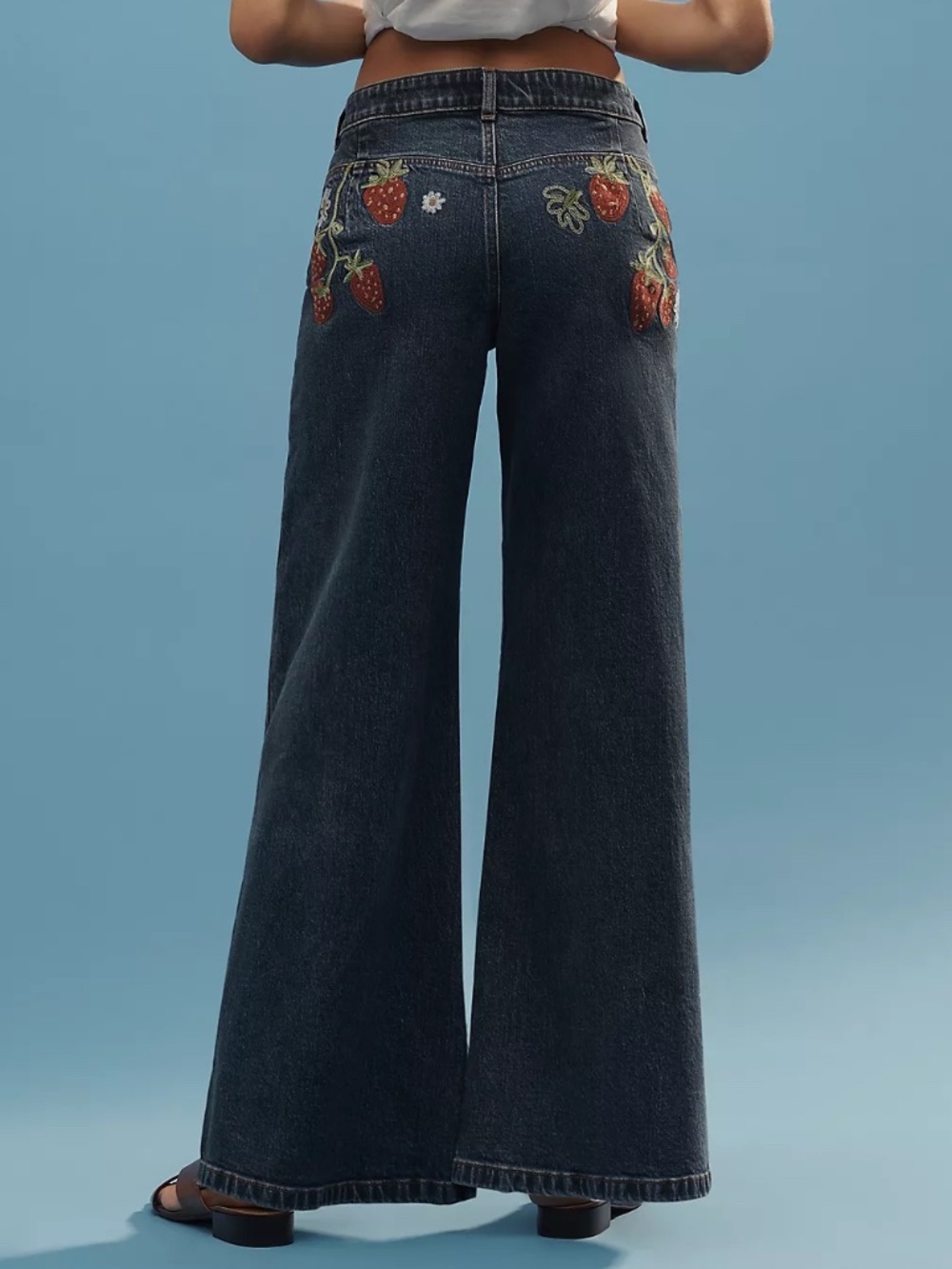 Maeve Anthropologie Embroidered Strawberries Wide Leg Jeans - Size 31